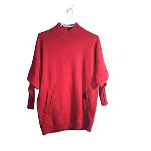 Women's Red Sweater with Ribbed Sleeves and Pockets Size L